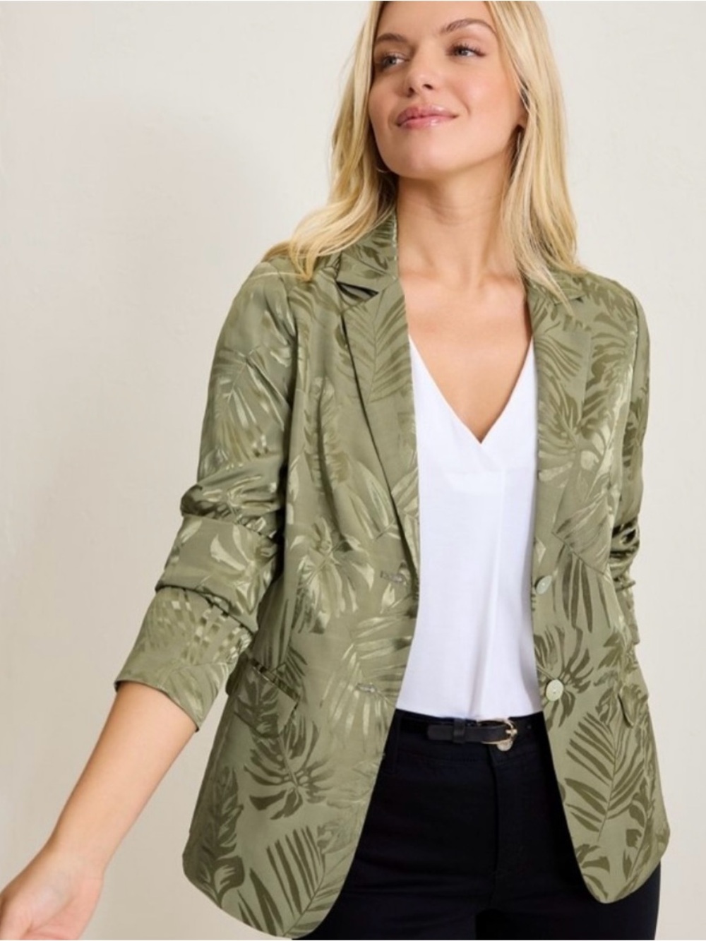 Tommy Bahama Blazer Satin Jacquard Blazer Green Tea Leave size XXS